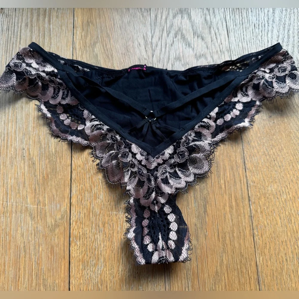 Agent Provocateur Aston Black & Pink Lace Brief & Thong Set Medium Size 2